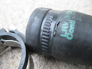 Close-up of the failed coolant fitting
